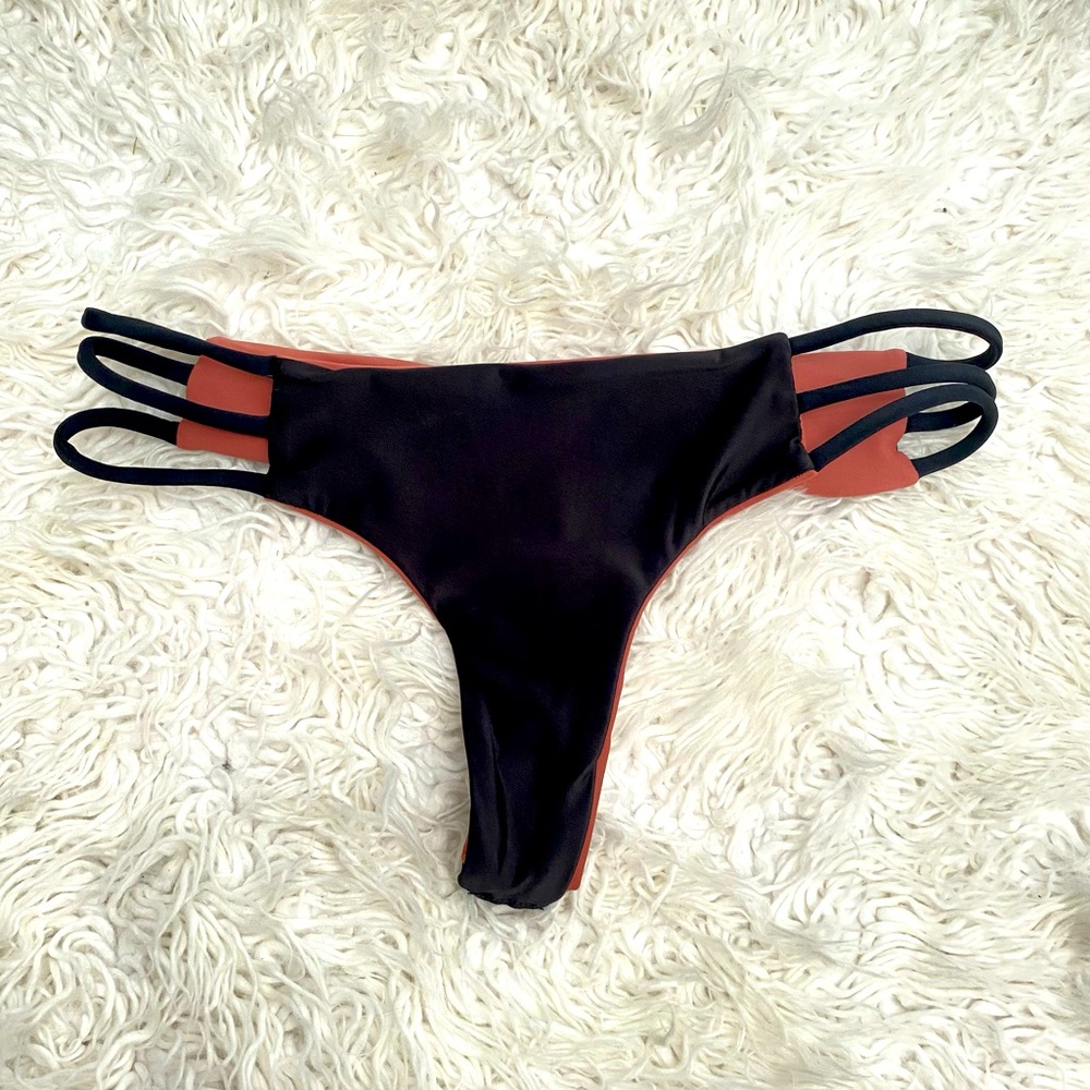 Black and Maroon Strappy Bikini Bottom